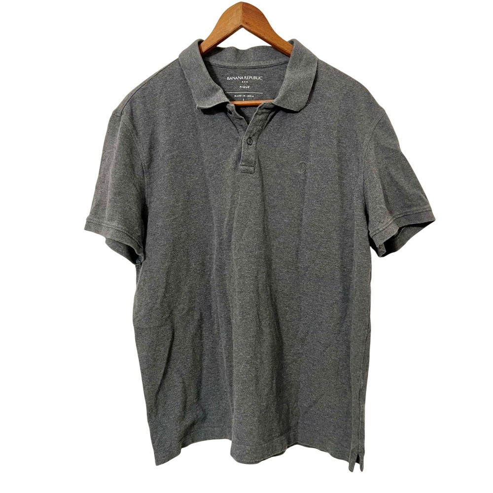 Banana Republic Mens Grey Pique Polo Shirt Embroidered Logo Size Large Preppy